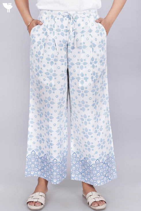 Cambric Cotton Wide Pants in Block Print